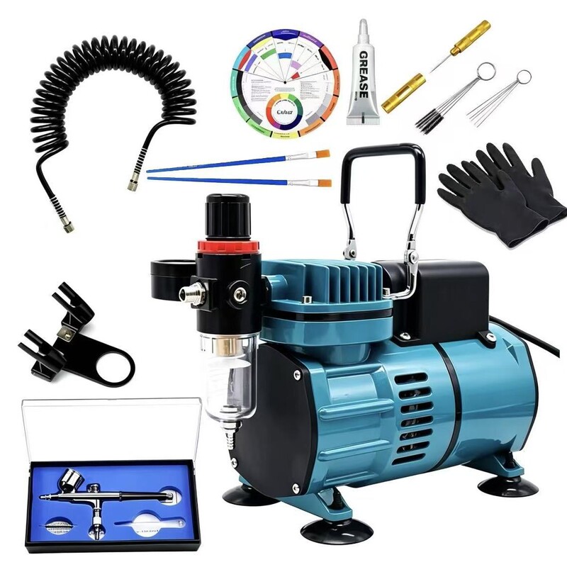 Cross-Border Wholesale Hot-Selling Wide Tattoo Cake Coloring Airbrush Set 186 Pump 7Cc Top-Tank Airbrush