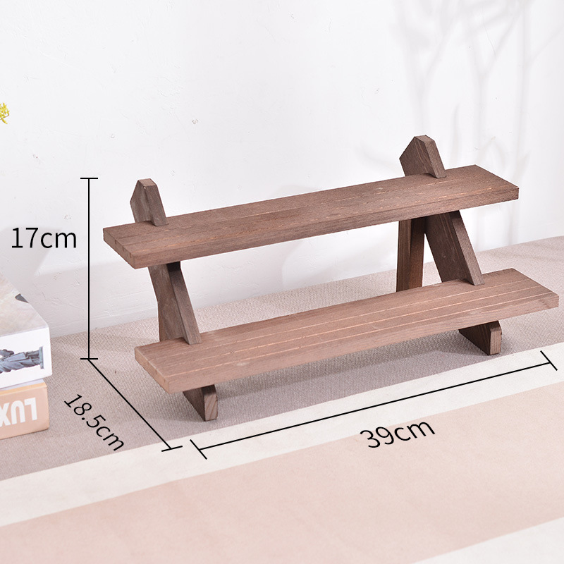 LABUBU-estante de exhibición de caja ciega, estante de almacenamiento de escritorio multicapa, tapete de burbujas, estante de almacenamiento de escalera de madera