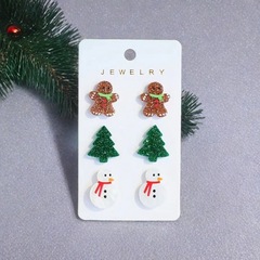 3組のクリスマスの組み合わせピアス雪だるま姜パイ人クリスマスツリープリントイヤリングアクリルファッションイヤリング