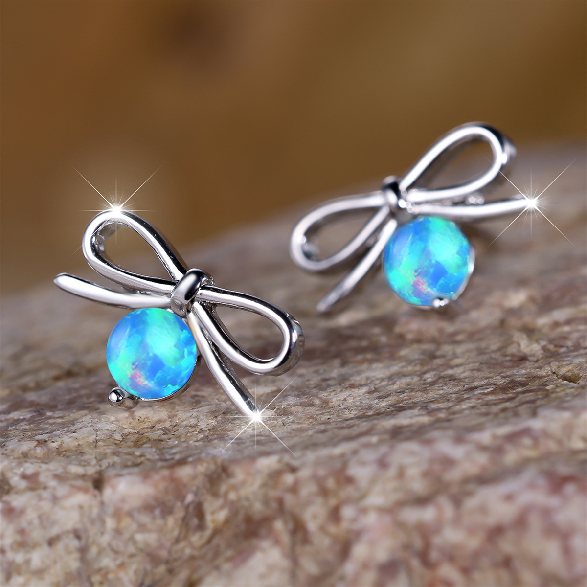 1 Pair Lady Bow Knot Inlay Copper Artificial Gemstones Ear Studs display picture 1