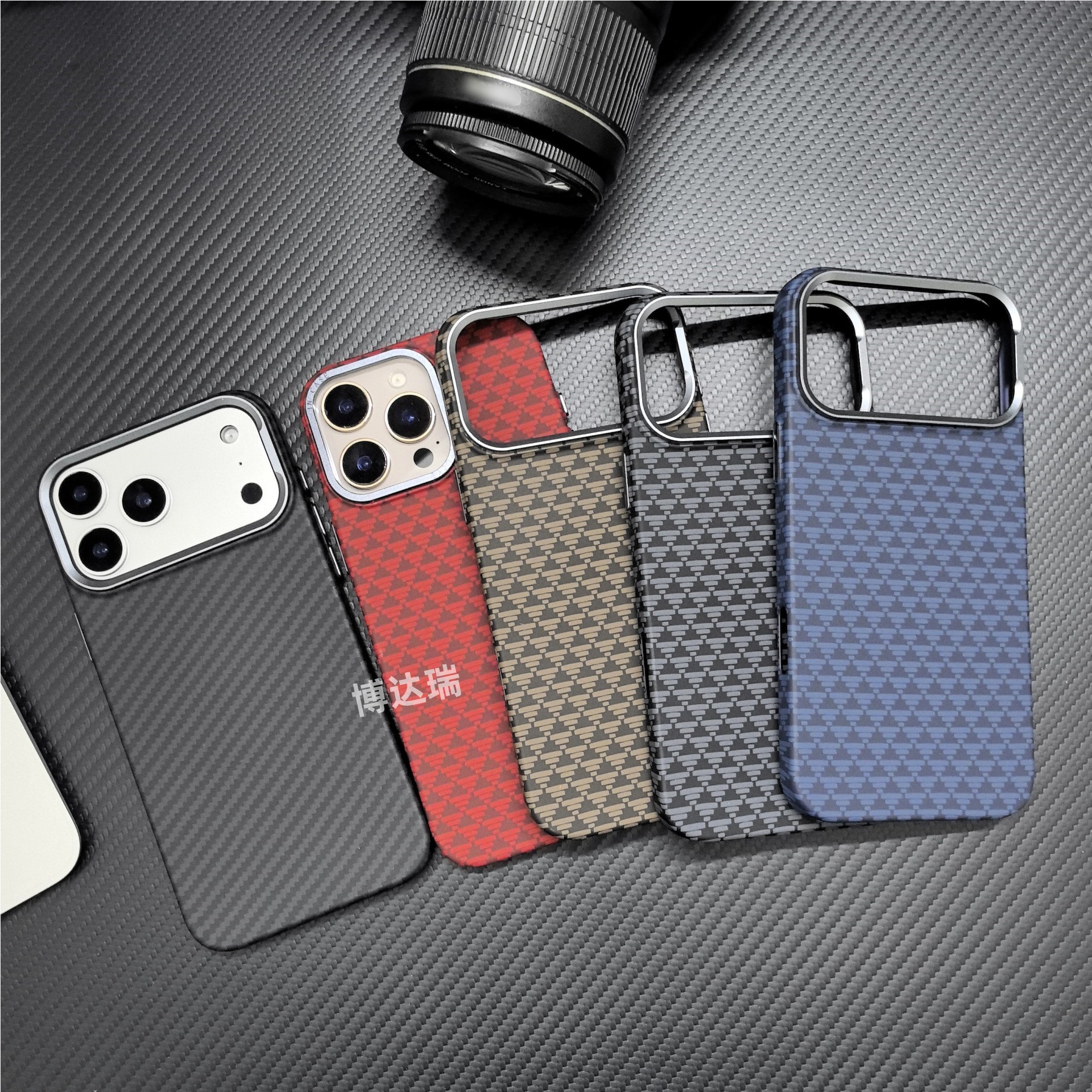 Suitable for Apple 16 Promax Phone Case, Pc Source Texture Fiber Pattern, iPhone 17 Metal Lens Anti-Drop Protective Case