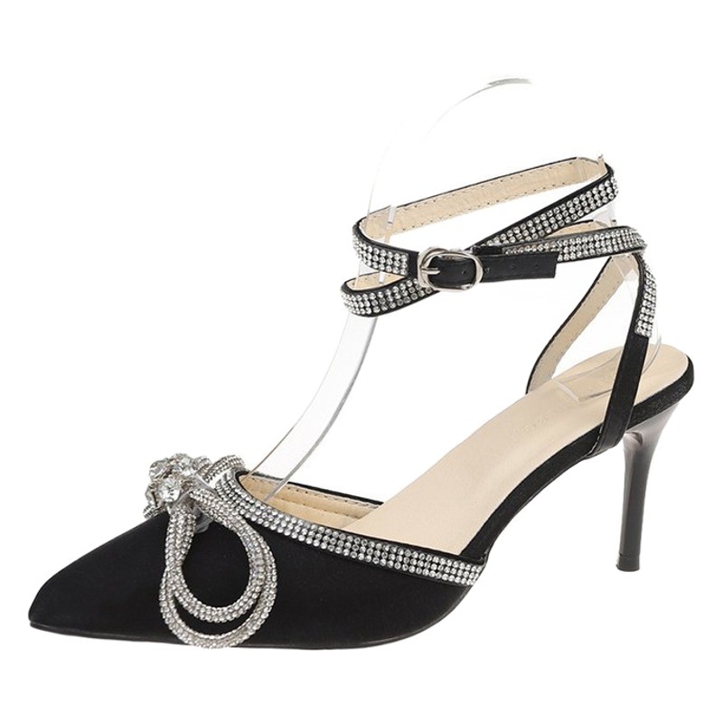 2022 verano nuevo estilo coreano arco dulce rhinestone hebilla Sandalias de tacón alto cerrado dedo del pie stiletto talón zapatos de mujer