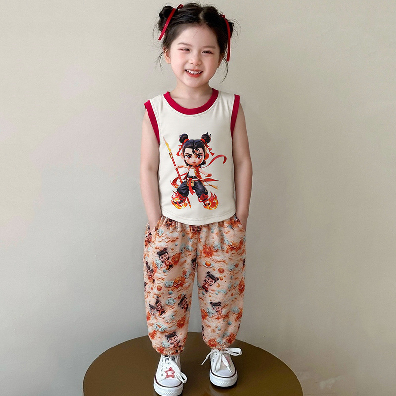 Nata Girls Summer Suit 2025 New Children's Vest Anti-Mosquito Pants Fashionable Two-Piece Set Baby Thin Clothes