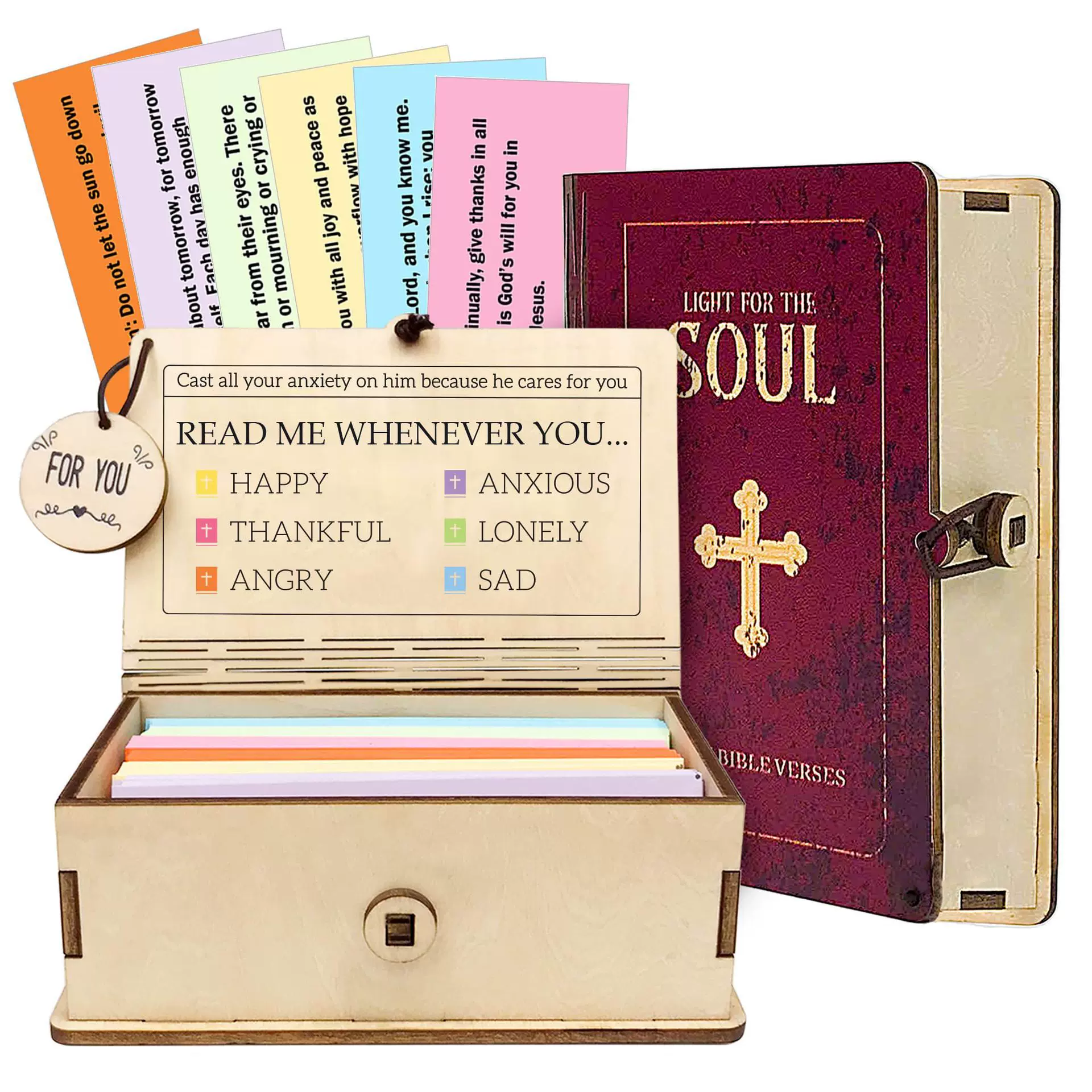 跨境亚马逊Handmade Wooden Bible Verses Box手工木制便签收纳盒