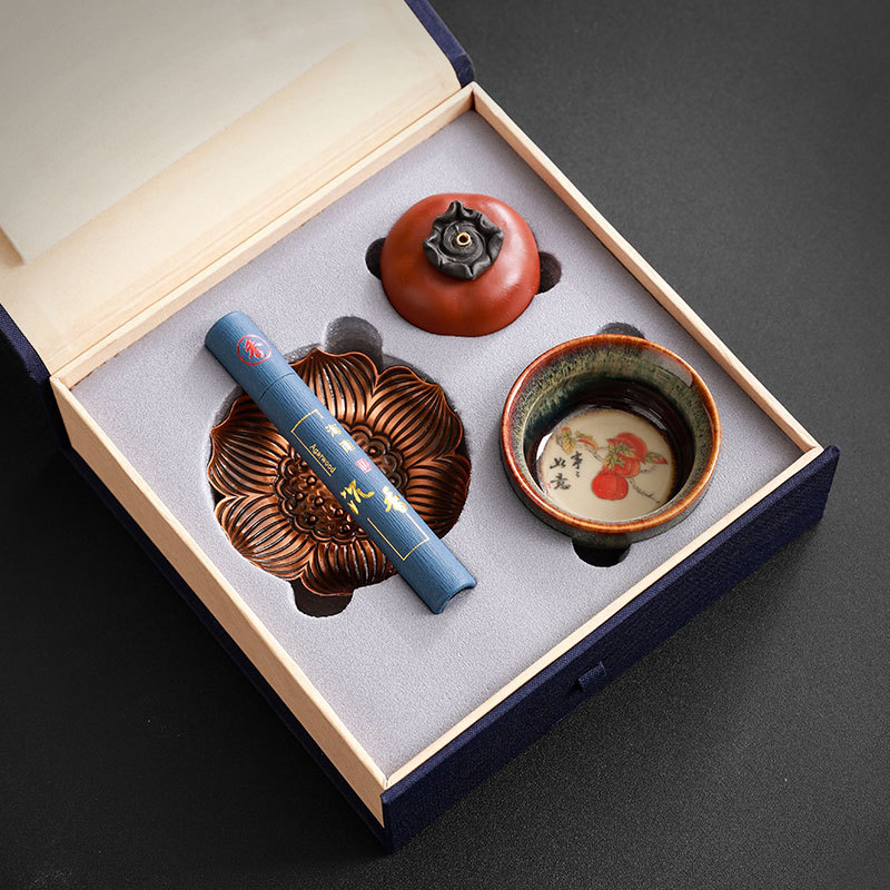 Persimmon Auspicious Incense Tea Cup - A Creative Gift for Business and Personal Benefits, Ideal for Men, and a Holiday Gift for Leaders or Elders