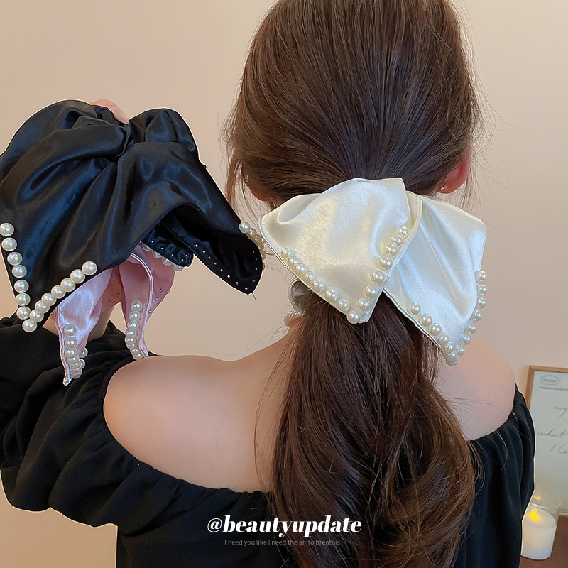 Tela elegante francesa, bufanda cuadrada de perlas, anillo para el cabello, nichos femeninos, cuerda para el cabello de alta gama, cuerda para el cabello de moda suave y dulce, accesorios para el cabello