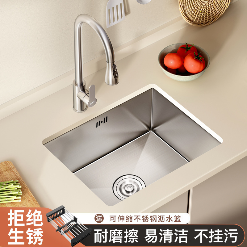 304 Stainless Steel Washbasin Handmade Undercounter Basin Washbasin Countertop Integrated Kitchen Sink Large Single Tank