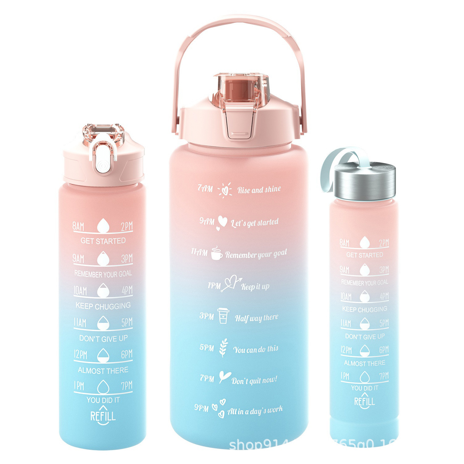 Taza de agua de tres piezas taza de paja de gran capacidad taza de agua de color degradado espacio deportivo olla taza de agua de plástico esmerilado con escala
