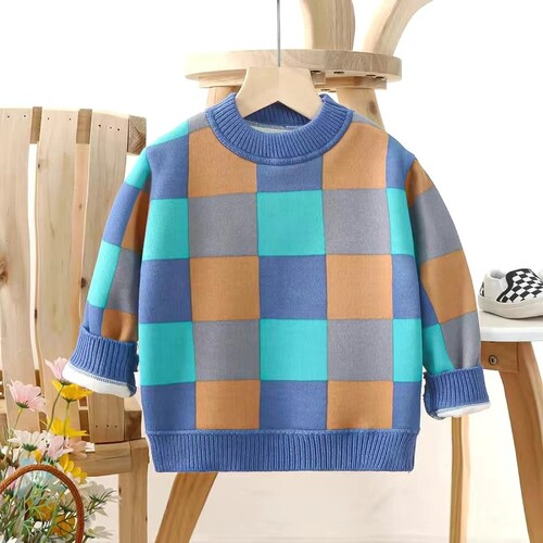 Children's and girls' padded and thick crew neck sweaters for autumn and winter, stylish knitted shirts for kids