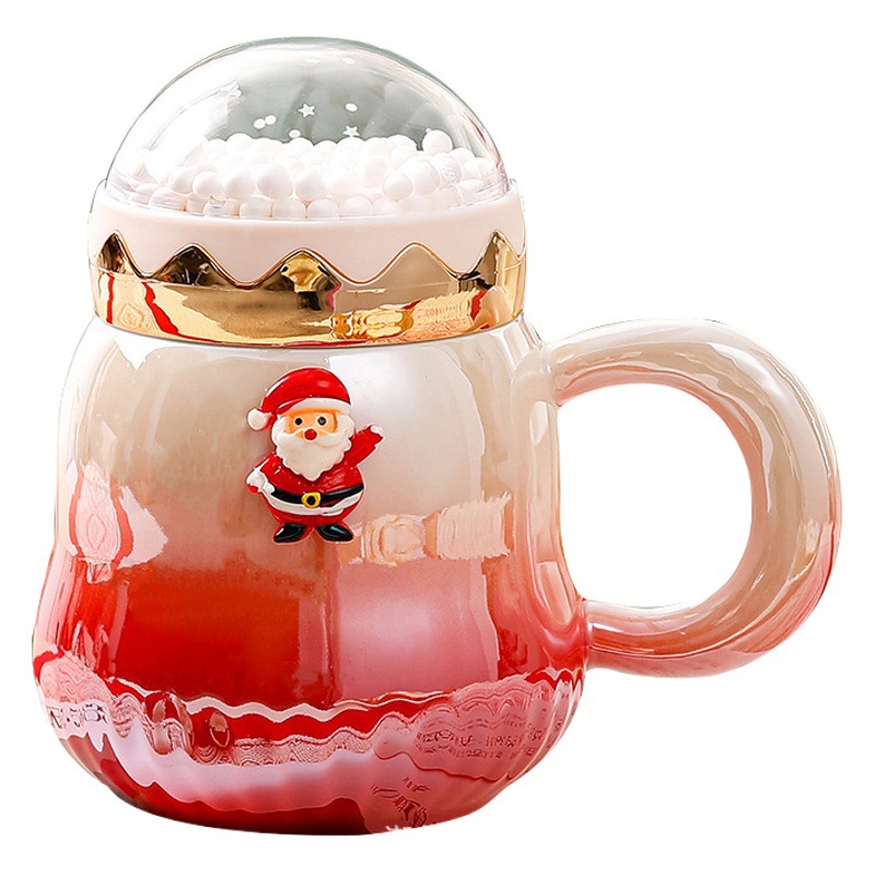 Taza de cerámica navideña con tapa, diseño degradado y gran capacidad