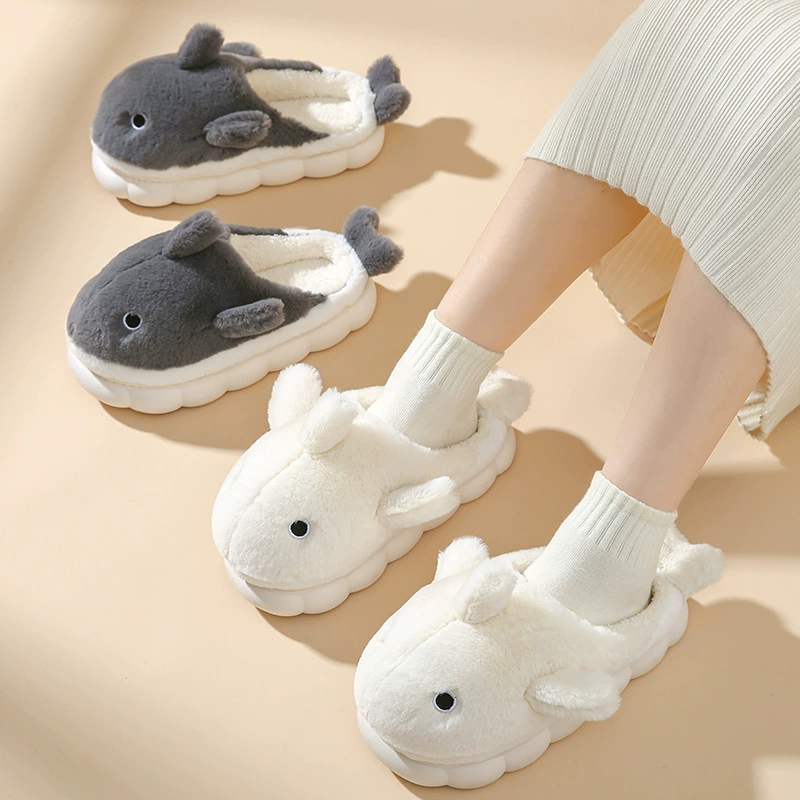 Cute Cartoon Winter Slippers, Plush Cotton Styles (whale, teddy, chubby), Sizes EU 36–47