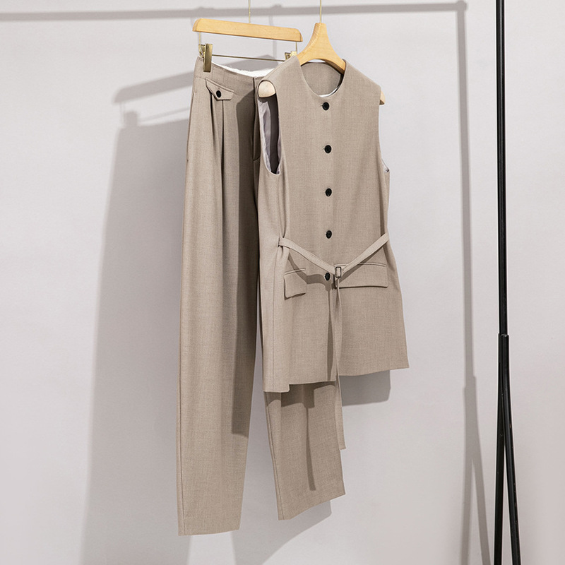 Women's Vest Suit Two-Piece Set Vest Straight-Leg Pants Professional Casual Wear Women's High-End Suit Spring and Summer Commuting