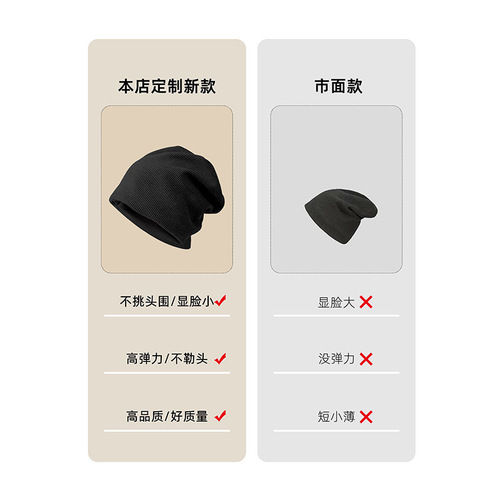 Black Hat Men's Winter Trend Bump Cap Men's Large Head Cold Hat Head Cover Knitted Hat Warm Wool Hat