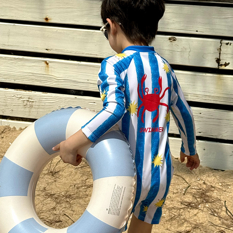 New Summer Children's Long-sleeved Sunscreen Swimsuit Boys and Girls Baby Cute Crab Hot Spring Vacation Quick-drying Swimsuit