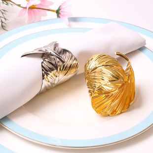 Cross-border plating leaves napkin ring feather napkin ring roll leaves cloth ring napkin buckle