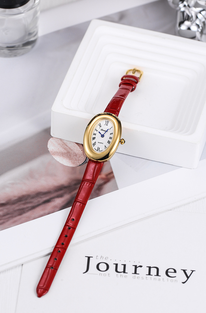 26g Weight Tempered Glass Mirror Material Genuine Leather Strap Material Watch Classification Pointer Display Type Buckle Buckle Style Oval Dial Shape Holiday, Daily Occasion Quartz Movement Solid Color Pattern All Seasons Season Women's Gender Vacation, Simple Style Style Vacation Simple Style Solid Color Buckle Quartz Watch Women's Watches 1