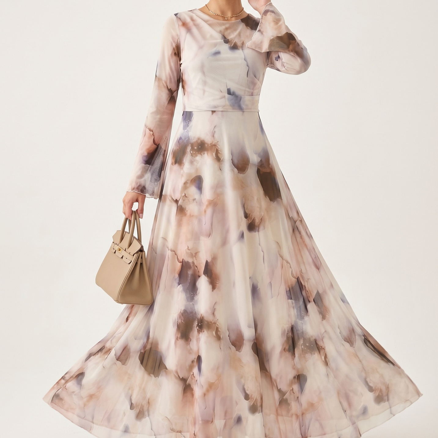 Elegant Floral Print Flared Sleeve Maxi Dress For Women, A-Line Boho Chic Long Dress With Soft Fabric_ecoleips.com