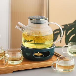High Borosilicate Thickeneded Heat-Resistant Glass Flower Teapot Set Fruit Teapot Boiling Teapot High Temperature Resistant Ceramic Lid Base
