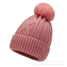 女帽子冬季新款加绒保暖针织帽带毛球加厚防寒冷帽韩版时尚羊绒帽