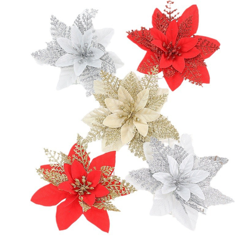 Adornos navideños con polvo dorado – accesorios brillantes para árbol de Navidad y decoración festiva