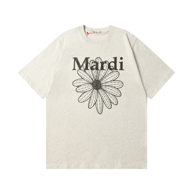 マルディ 小さなデイジー柄 ラウンドネック 半袖 レディースTシャツ ゆったり 着痩せ効果 レタープリント 綿100% トップス プリント半袖Tシャツ|undefined