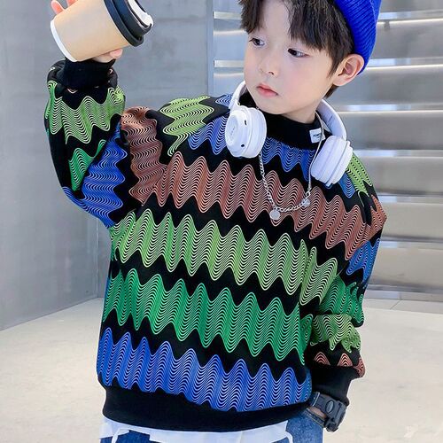 Boys' autumn and winter new long-sleeved sweatshirts  medium-sized and handsome boys' geometric irregular printed long-sleeved T-shirts