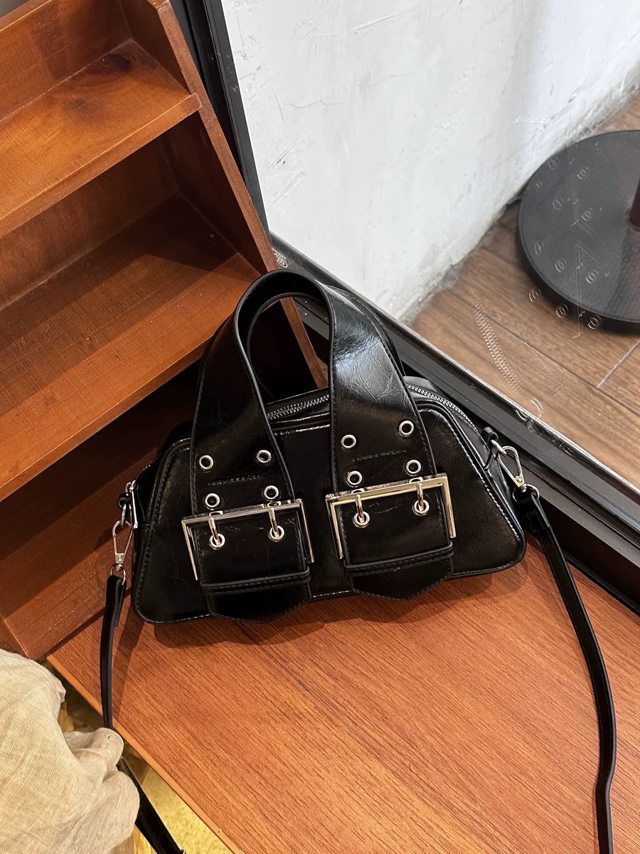 Motorcycle Style Women's Mini Handbag 2024 New Sweet & Cool Spicy Girl Small Square Tote Bag Niche Texture Crossbody Bag - Thumbnail 3
