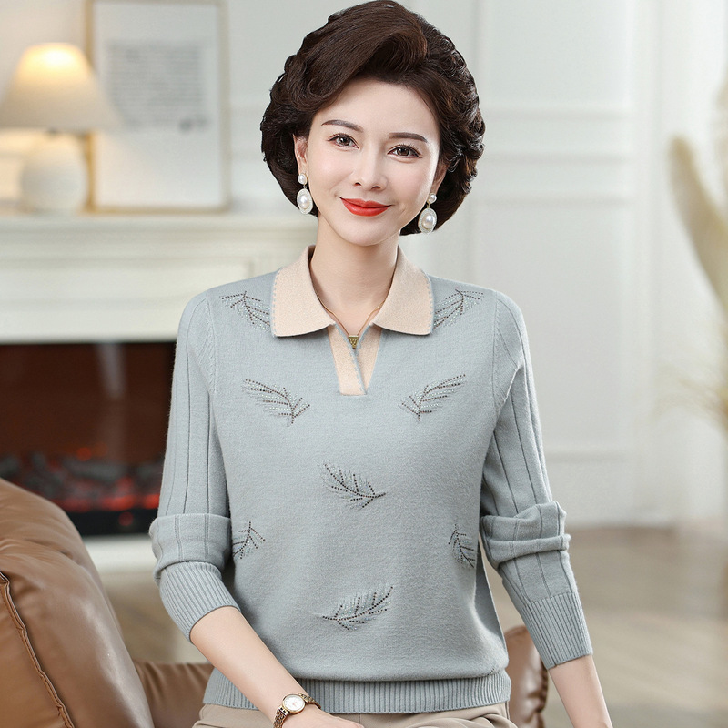 中年妈妈秋装2025新款上衣春秋针织打底衫中老年女装洋气薄款毛衣|undefined