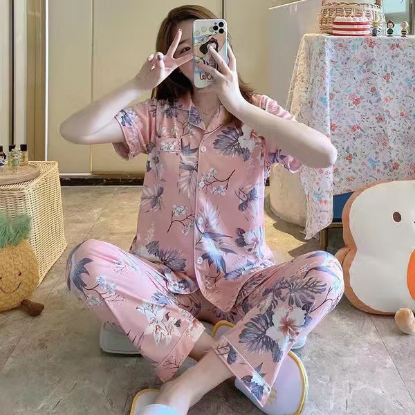 2025 primavera y verano pijamas de mujer pantalones de manga corta en un nuevo cardián casual suelto se puede usar en el hogar conjunto de ropa