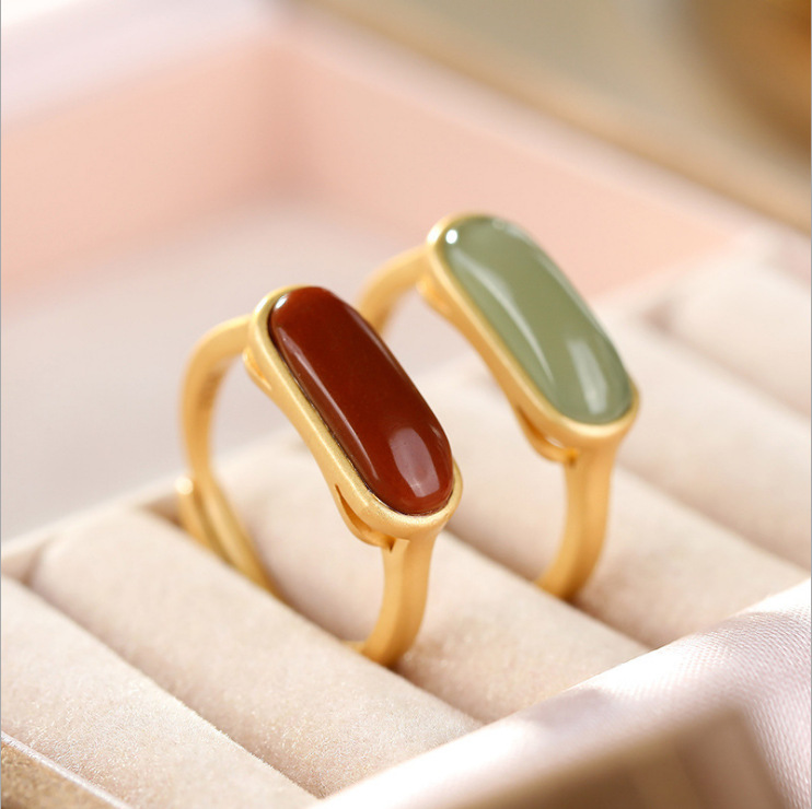 Red adjustable fashionable ring jade