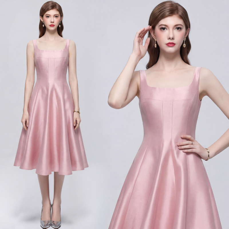 Đầm maxi nữ dây mảnh thắt eo phong cách Pháp thanh lịch — Champagne màu, màu thiên thanh, màu đen, màu hồng