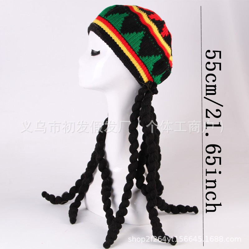 Rasta Wig Hat Black Long Braided Wig Black Long Braided Hat Wig All-In-One Halloween Costume