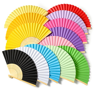 In Stock Cross-Border Amazon Single-Sided Paper Fan Candy Color Fan DIY Blank Paper Fan Wholesale Painting