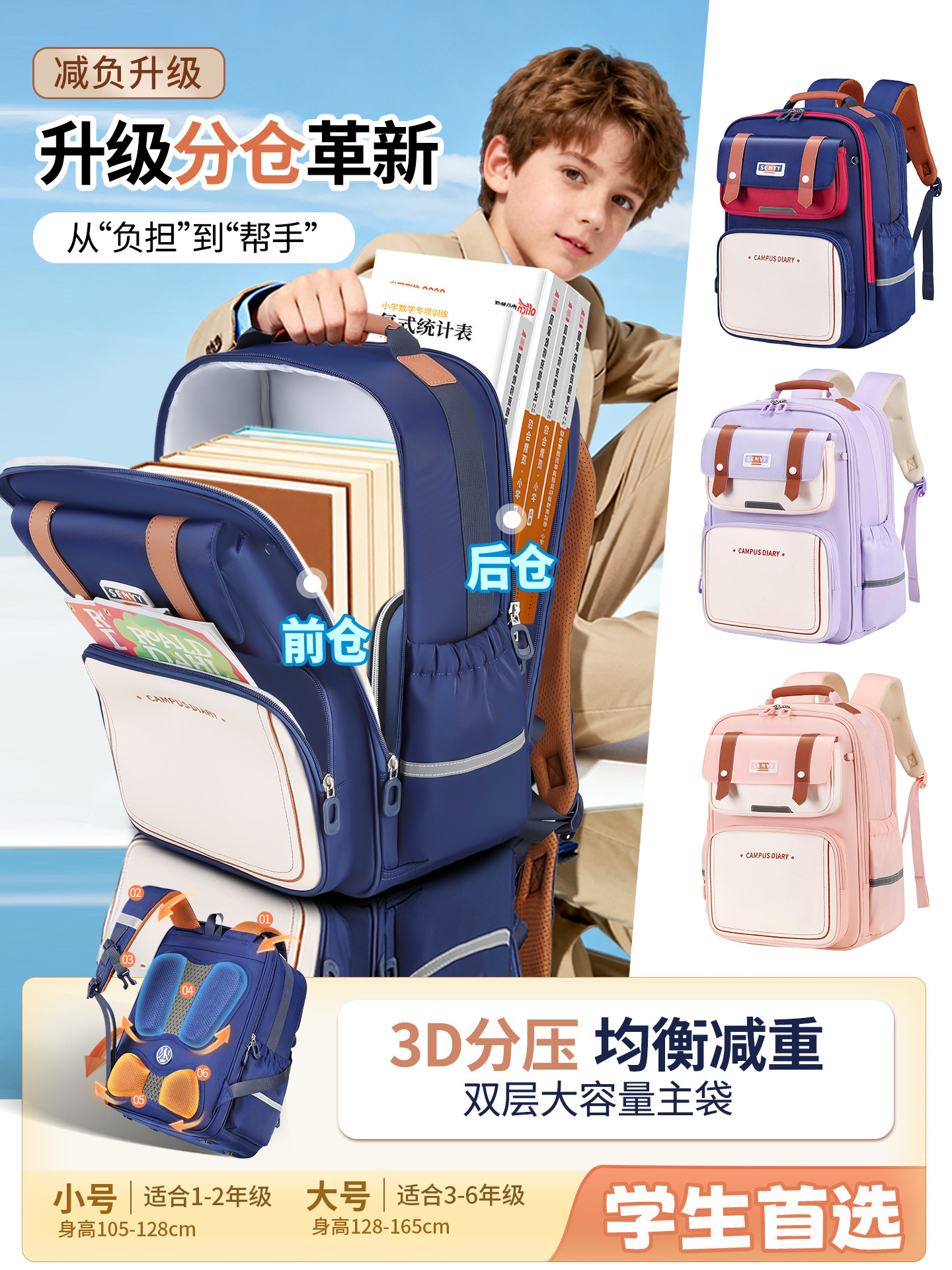 2025 nueva mochila de escolares de escolares para niños de grado uno, dos, tres a seis mochilas de gran capacidad al por mayor