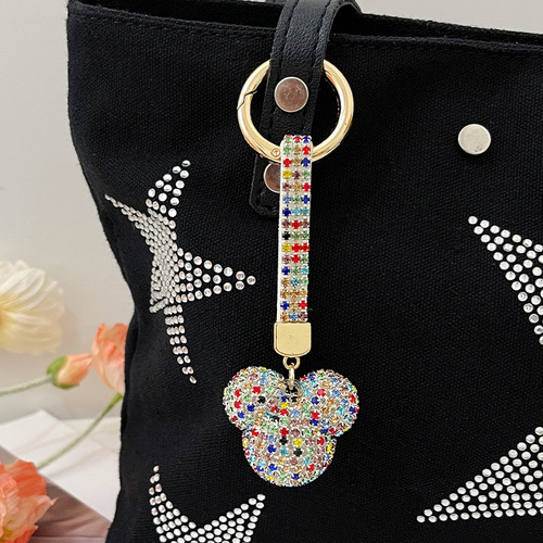 Japanese and Korean prong diamond Mickey keychain car key ring pendant women's bag pendant jewelry pendant