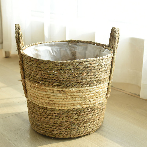 Straw flower pot woven basket storage basket cross-border bamboo wicker plant storage frame flower basket flower pot set straight basket