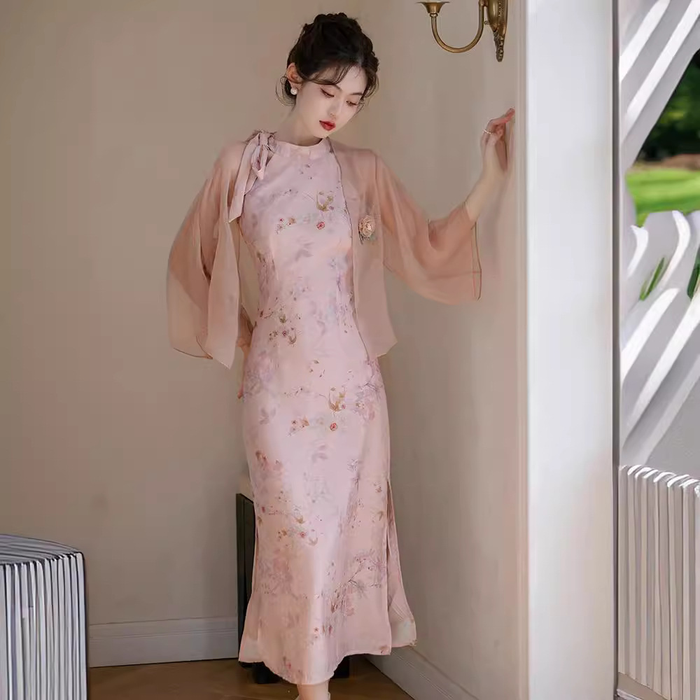 实拍 新中式复古套装旗袍裙子两件套 +40！