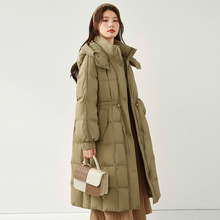 跨境长款连帽羽绒服女2025冬新款收腰显瘦过膝茧型防寒白鸭绒外套