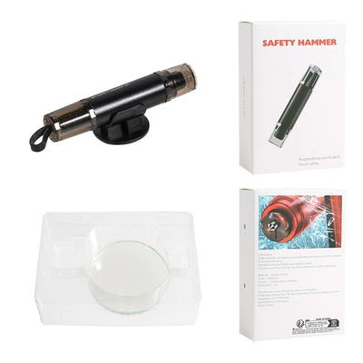 with Cutter, Two-In-One Safety Hammer, Qəza çəkici - all-english-packaging-black-with-test-glass-storage-base