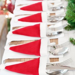 クリスマス帽子ナイフフォークセットクリスマス帽子クリスマス装飾品不織布帽子クリスマスボトル装飾卸売り