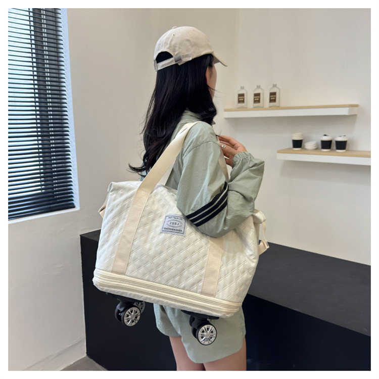 Universal wheel diamond grid travel lightweight luggage storage for delivery bag, dry wet separation, large capacity_voghion.com