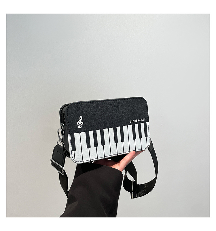 178g Weight Zipper Closure Type Sling Strap Strap Type Crossbody Bag Bags Type Casual, Shopping Occasion Pu Leather Material Piano, Notes Pattern All Seasons Season Women's Gender Cute Style Square Shape Women's Pu Leather Piano Notes Cute Square Zipper Crossbody Bag 9