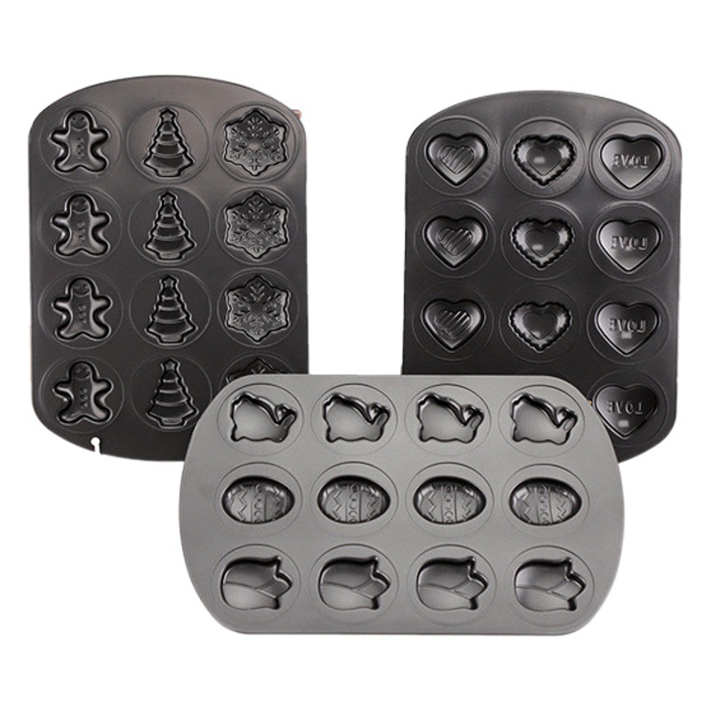 Transfronterizo de 12 piezas bandeja para hornear de acero al carbono árbol de Navidad amor serie Conejo molde de Pastel de galletas utensilios para hornear para el hogar