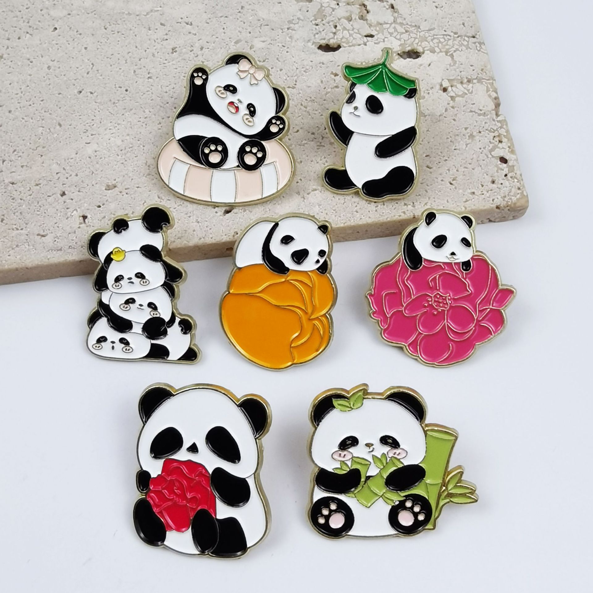 Playful Panda Metal Badge Clothing Accessories Backpack Decoration Medal Small Panda Brooch Chinese-Style Badge