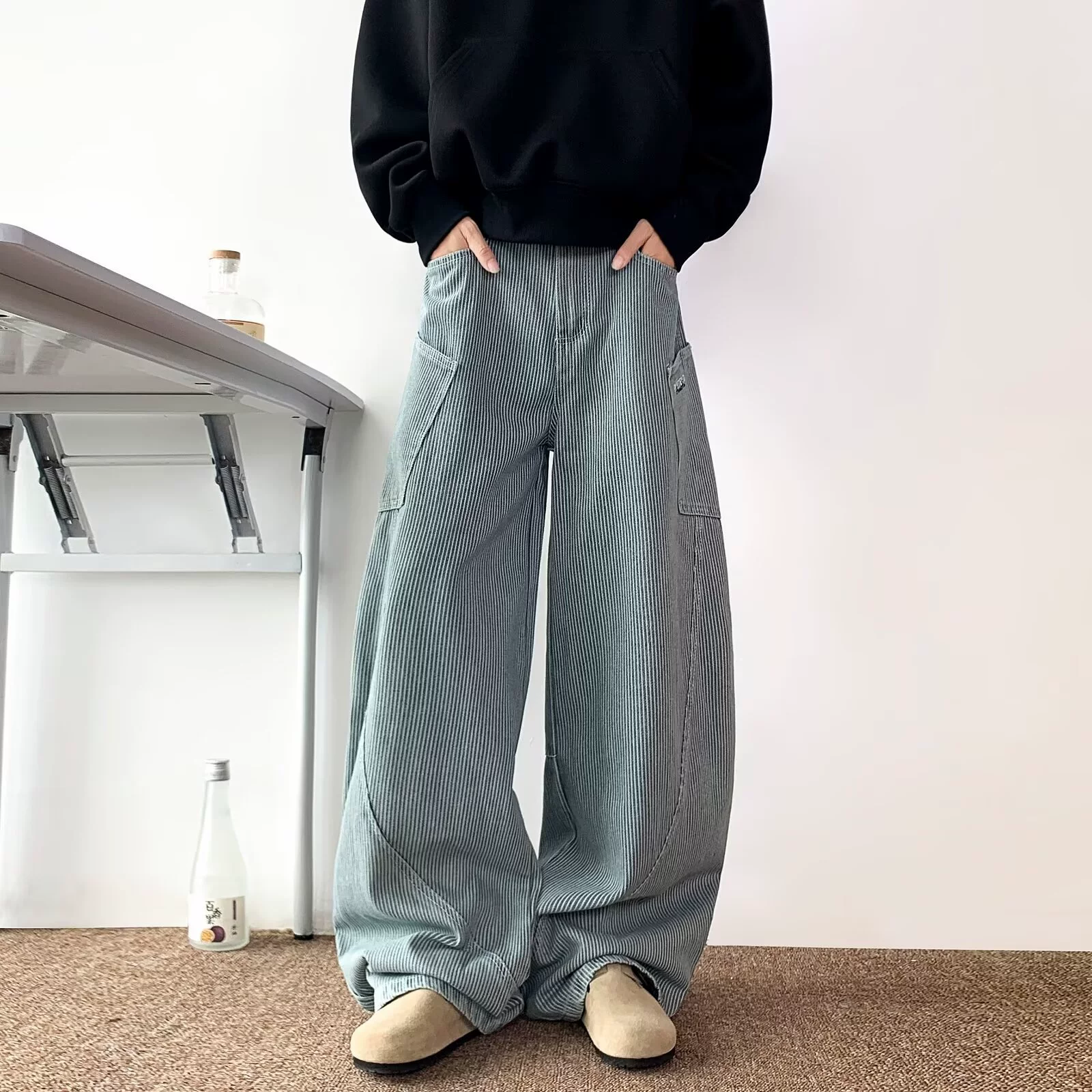 Американский ретро джинсы ятаган женские осенние и зимние новые высокие уличные дизайнерские чувства свободные повседневные тонкие широкие брюки