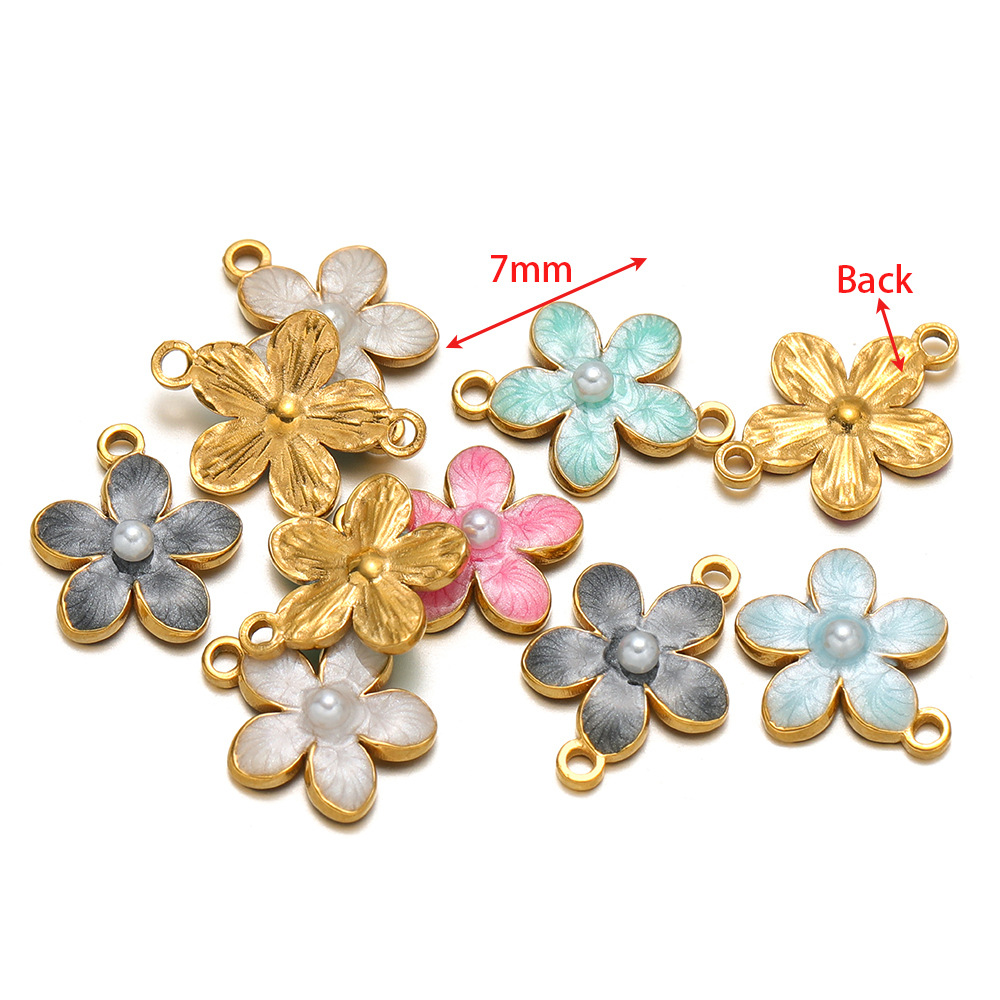 Enamel Design 5 PCS/Package Diameter 7 Mm 304 Stainless Steel Flower Pendant