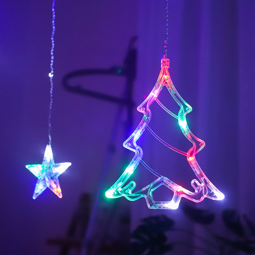 跨境圣诞装饰吸盘灯 圣诞树星星雪人麋鹿造型派对节日装饰灯串