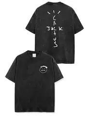 Cross-border American Hip Hop Travis Scott Printed Washed Short Sleeve T-shirt Loose Crewneck Hooded Sweat Wholesale