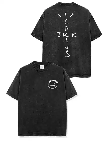 Cross-border American Hip Hop Travis Scott Printed Washed Short Sleeve T-shirt Loose Crewneck Hooded Sweat Wholesale