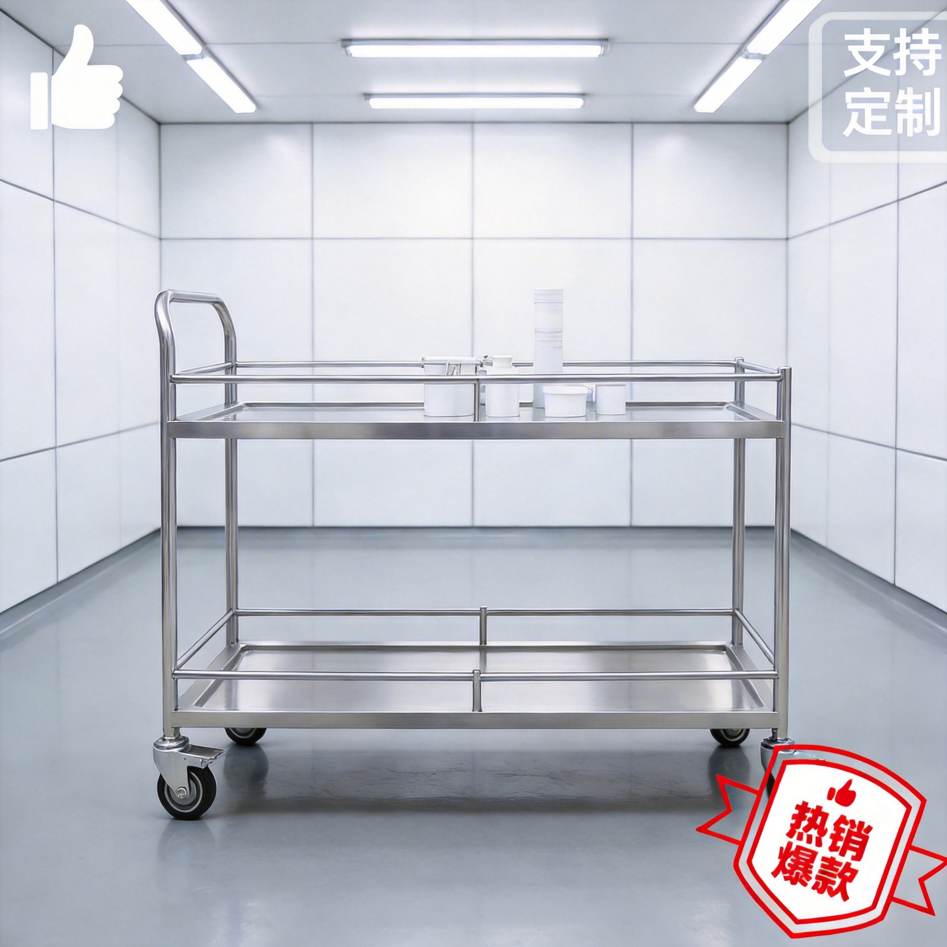 不锈钢小推车学校餐车静音工具车餐厅酒店厨房周转车